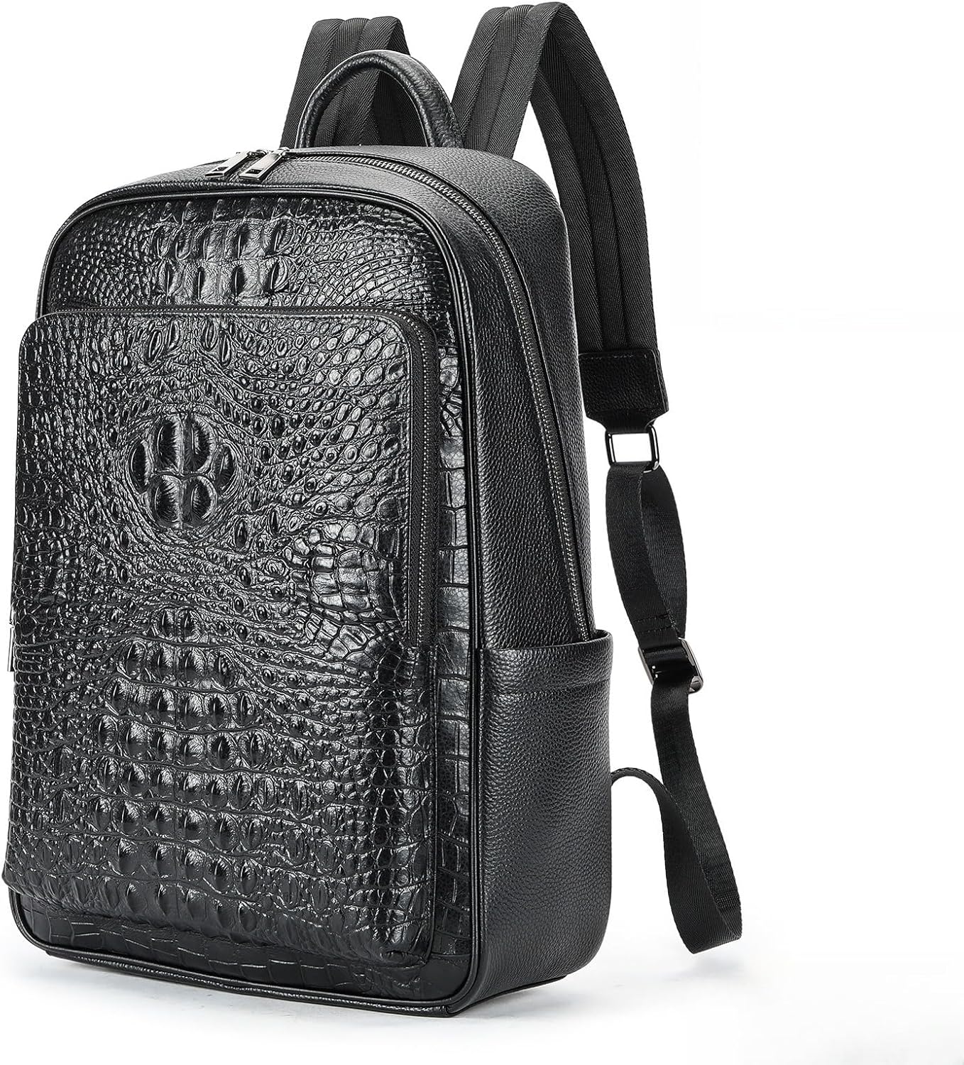 Genuine Leather Laptop Backpack for Men Business Travel Hiking Rucksack Daily Use Daypack with Gift Box (Crocodile-1)