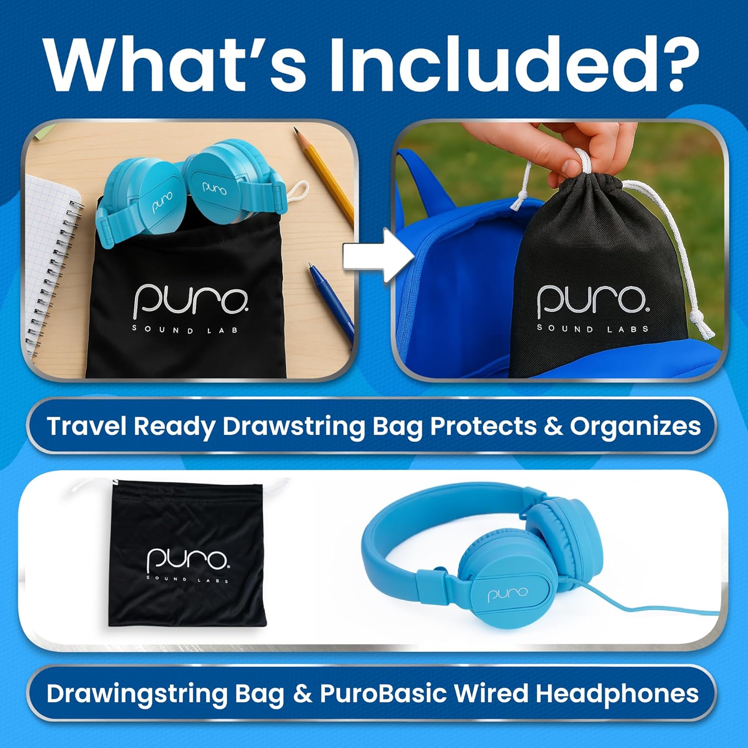 Puro Sound Labs Kids Wired Headphones – Volume-Limiting & Adjustable, Safer & Comfortable Headphones for Kids – Compatible with PCs, Smartphones & Tablets, Ideal for School & Travel – PuroBasic, Blue - Image 6