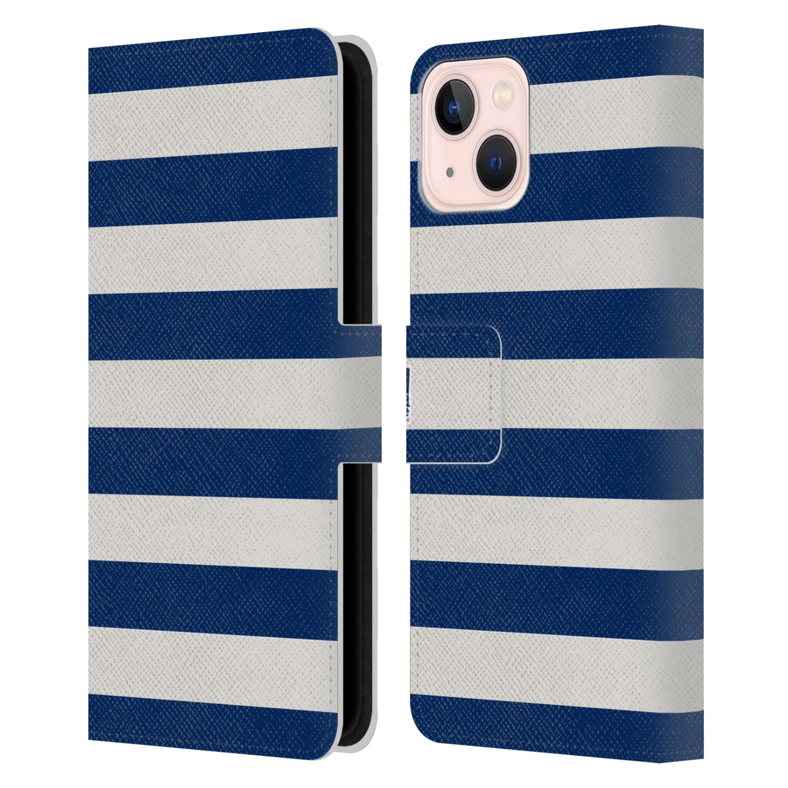 Étui en cuir iPhone 13 à rayures bleu et blanc chic Head Case Designs - 7