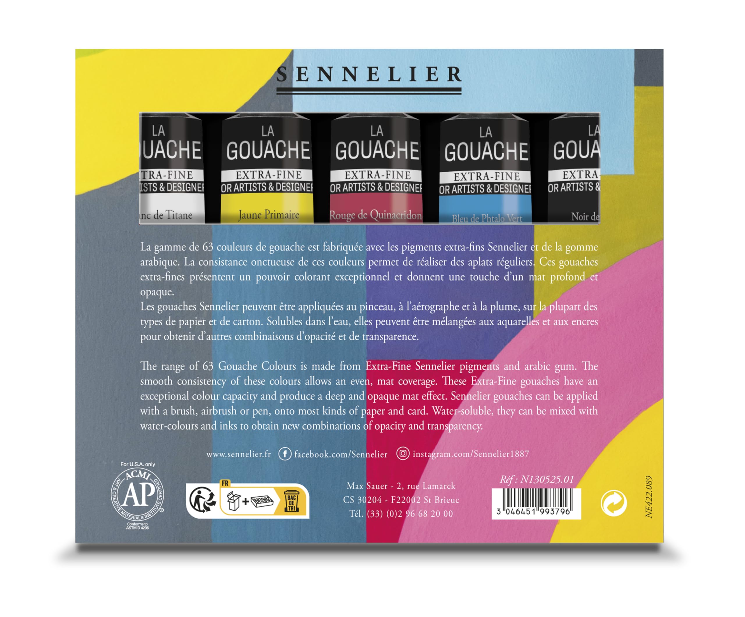 Sennelier Coffret Gouache Extra-Fine 5 Tubes 21ml — Couleurs Primaires Professionnelles, Pigments Haute Concentration, Opacité Parfaite — Peinture Artiste Beaux-Arts sur Papier, Carton et Toile