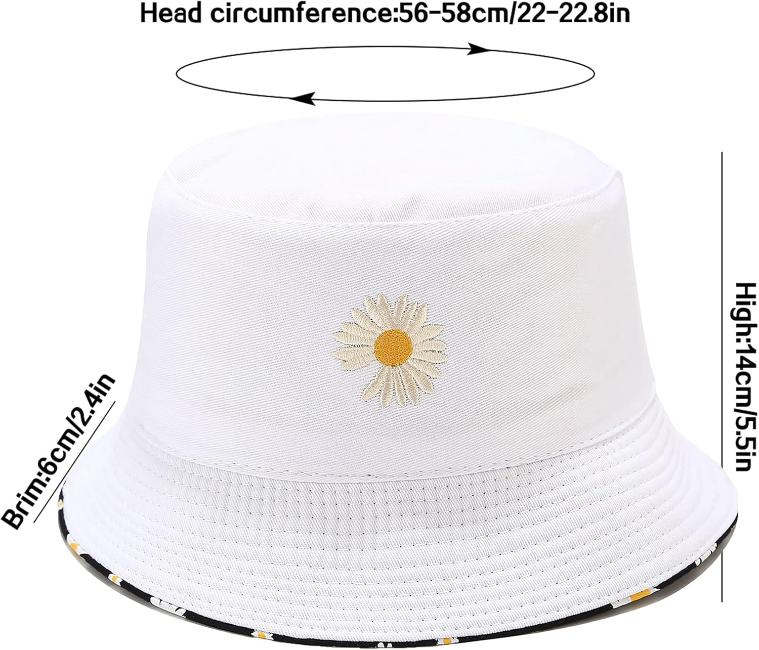 Flower Reversible Bucket Hat Cotton Summer Travel Beach Sun Hats Emboridery for Women Men - Image 5
