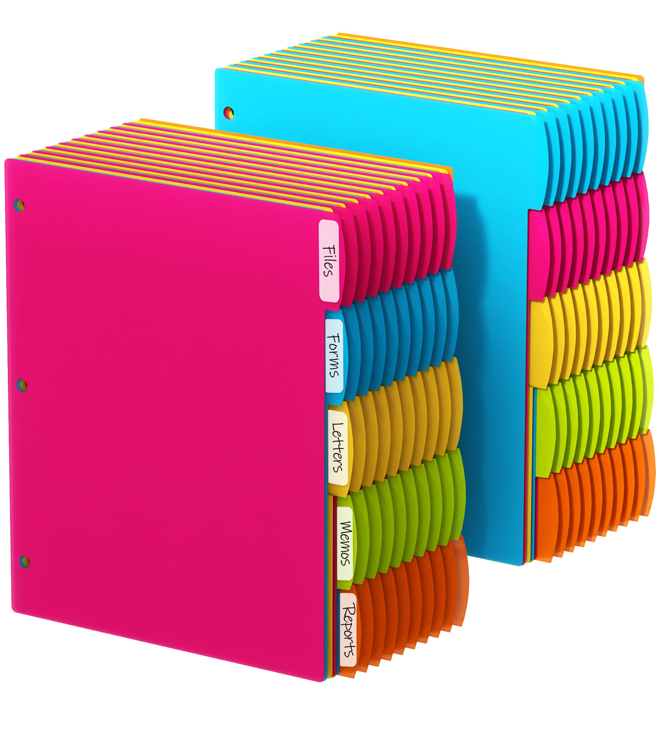 HABGP Divisores de carpeta de 3 anillos con pestañas, juego de 100 unidades / 20 separadores de plástico para carpeta de 3 anillos, 5 pestañas y 3 agujeros, páginas de color, separadores de archivos