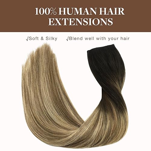Miniatura 8 de GOO GOO Extensiones de cabello humano con alambre, color marrón degradado a rubio sucio, 70 g , 12 pulgadas, extensiones de cabello humano Remy en