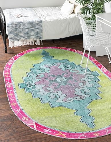 Unique Loom Timeless Collection - Alfombra de área - Thomas (2' x 3' 1" ovalada, verdemarfil) disponible en Yaxa Colombia