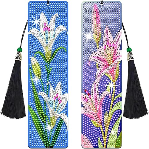 Kit de marcapáginas de arte de diamantes, 2 marcapáginas acrílico con borla, adecuado para amantes del arte de diamantes de imitación y amantes de