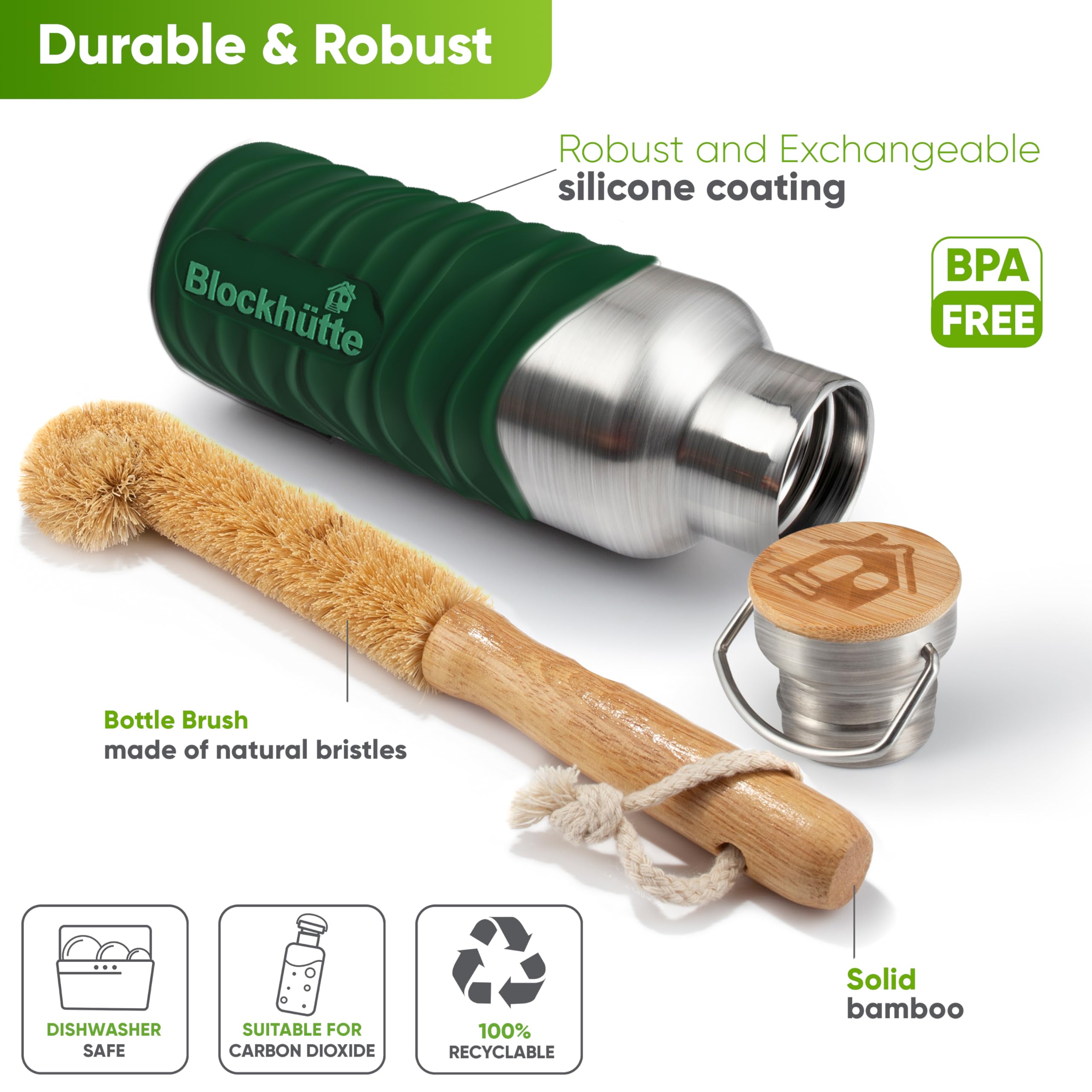 Blockhütte Stainless Steel Water Bottle Insulated I 750ml Water Bottle Metal, BPA Free, Thermal Leakproof Flask - Image 2