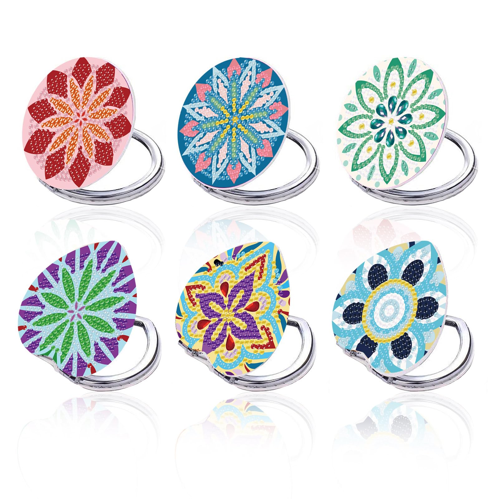 INFUNLY 6 Stück Diamant-Malerei-Taschenspiegel DIY-Diamant-Malen-Nach-Zahlen-Set Mandala-Blumen-Taschenspiegel Diamant-Malerei-Abdeckung Tragbarer Make-Up-Spiegel Vergrößerungs-Klappspiegel Für Damen