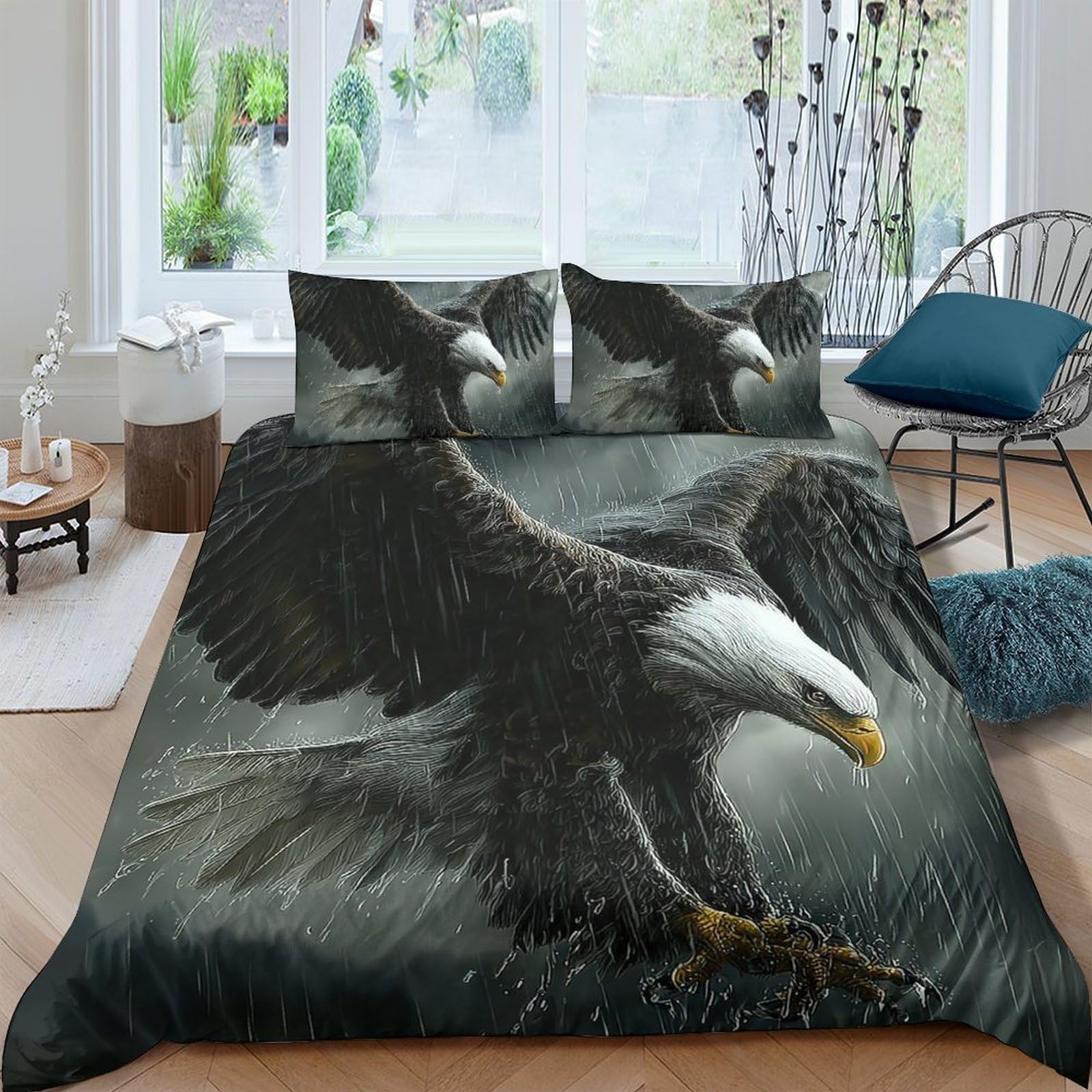 Ctjqhvkz Style-3 3D Printed Bald Eagle Fitted Sheet Microfiber Soft Breathable Flying Eagle Bed Cover For Bedroom Dorm Mattress Protection Single（135X200cm）