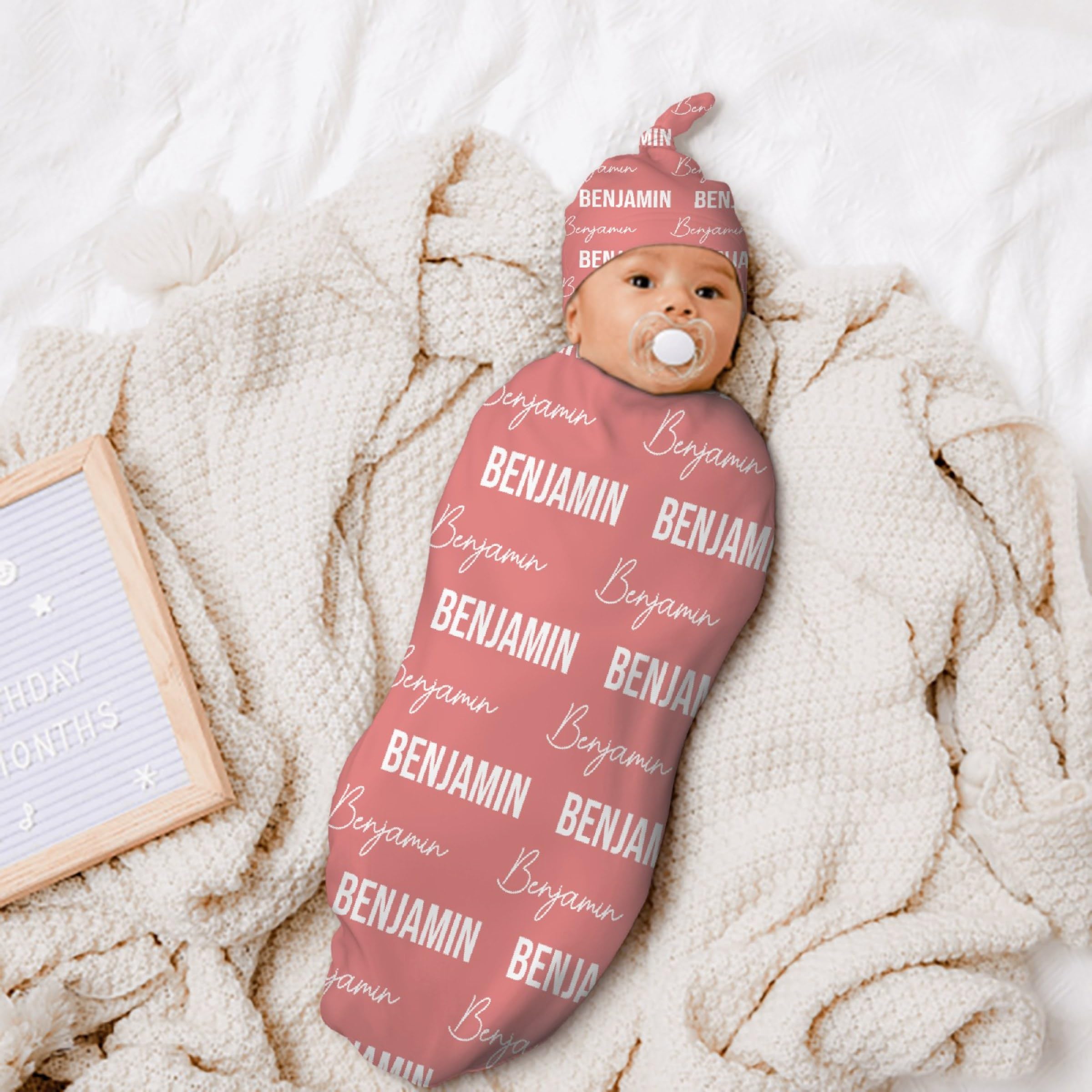 Personalized Baby Swaddle Blanket & Hat Set for Boys Girls, Customized Newborn Gifts, Custom Receiving Blanket with Name, Ultra Soft Nursery Swaddle Wrap, Swaddling Sleeping Sacks