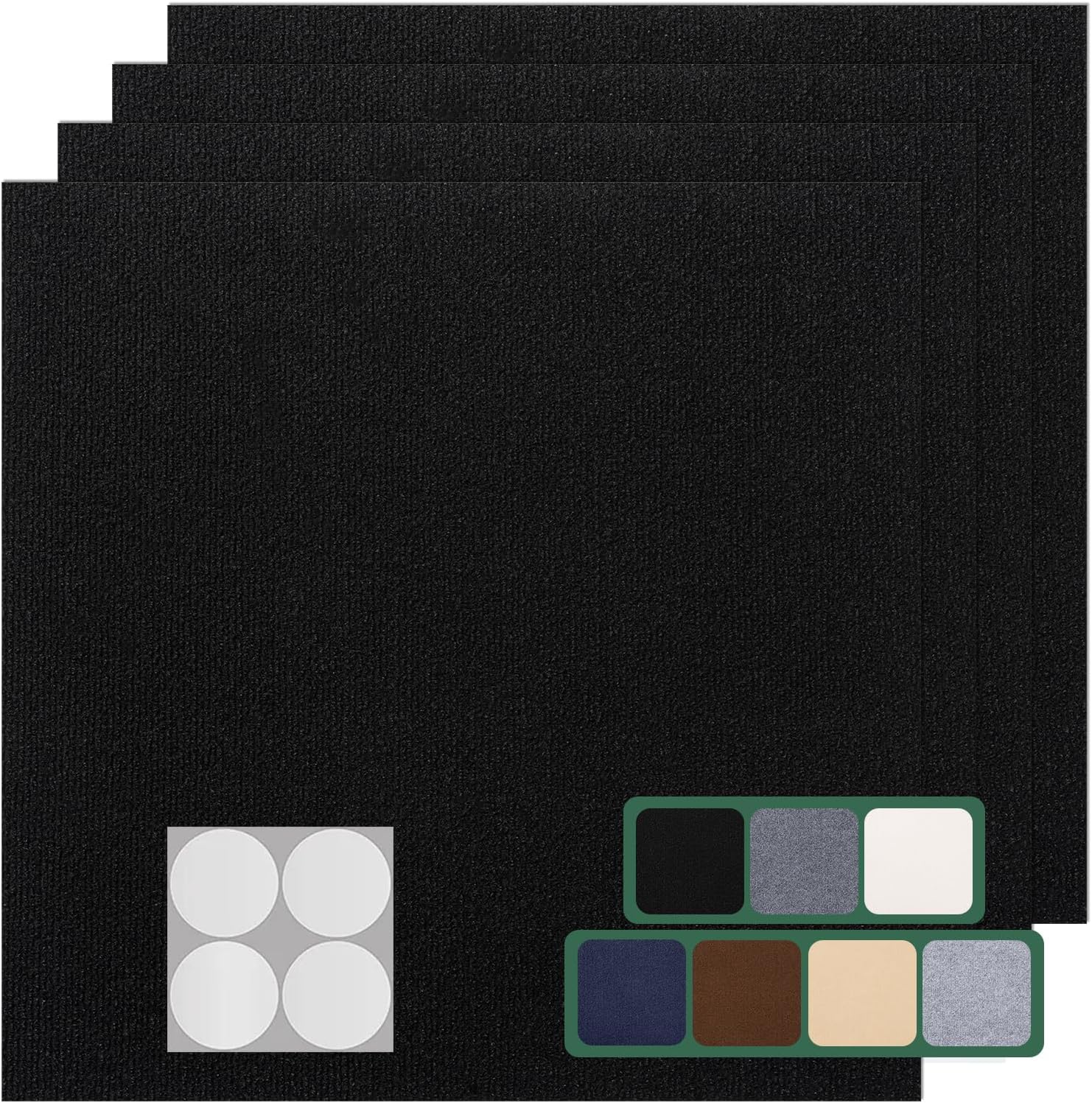 Carpet Tile 10 Pack 24” X 24” Self Adhesive Carpet Floor Tiles Anti-Slip Squares Peel and Stick Floor Tile DIY Installation for Bedroom(Black) 10 Black