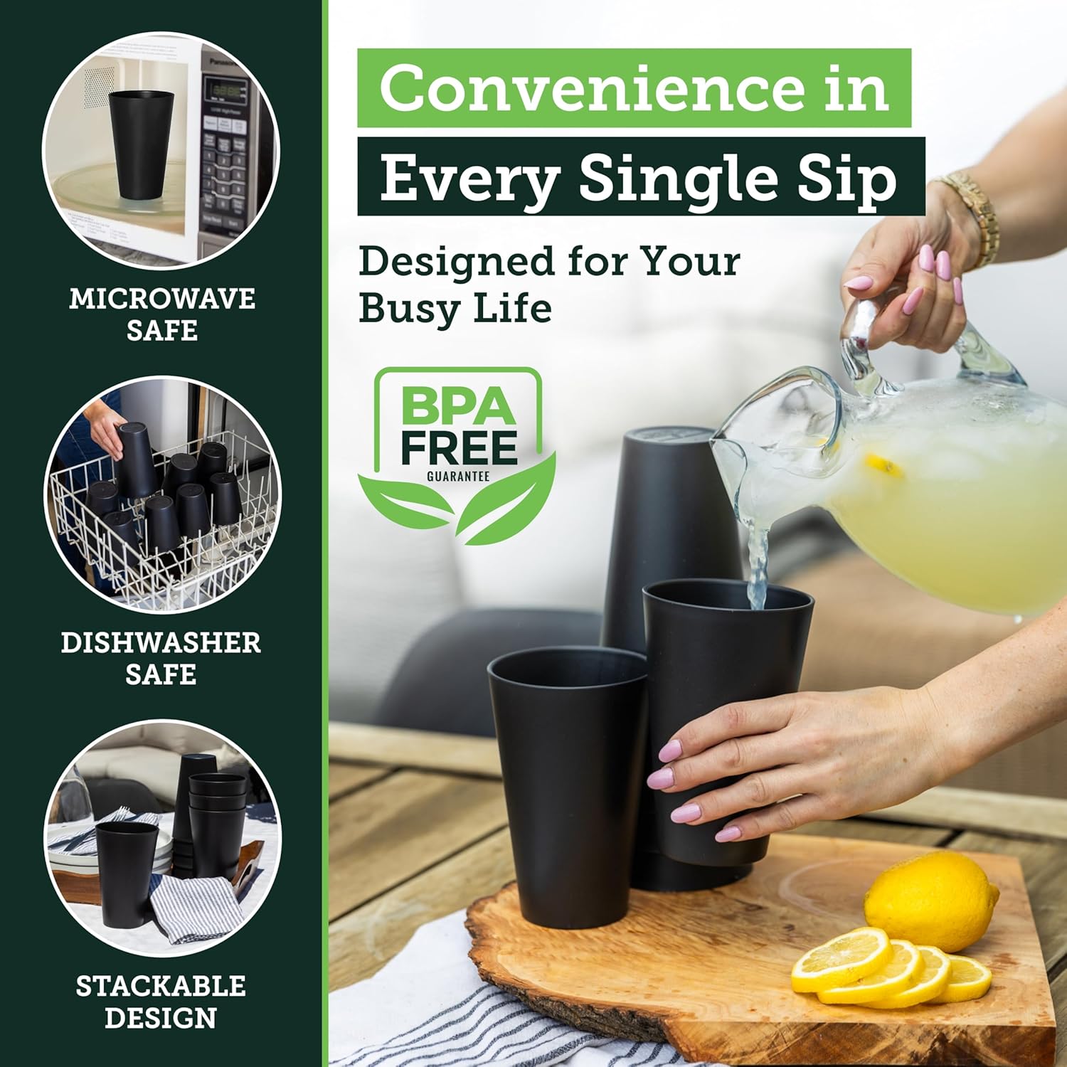 Grow Forward Premium Wheat Straw Cups - 20 oz Unbreakable BPA Free Hard Plastic Cups - Reusable Lightweight Plastic Drinking Glasses for Kitchen, Outdoor, Water, Camping, RV - Moonlight - Image 4