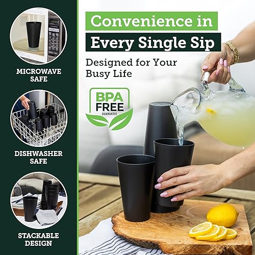 Miniatura 4 de Grow Forward Vasos de paja de trigo de alta calidad, juego de 8 vasos irrompibles de plástico duro reutilizables de 13 onzas para agua, campamento,