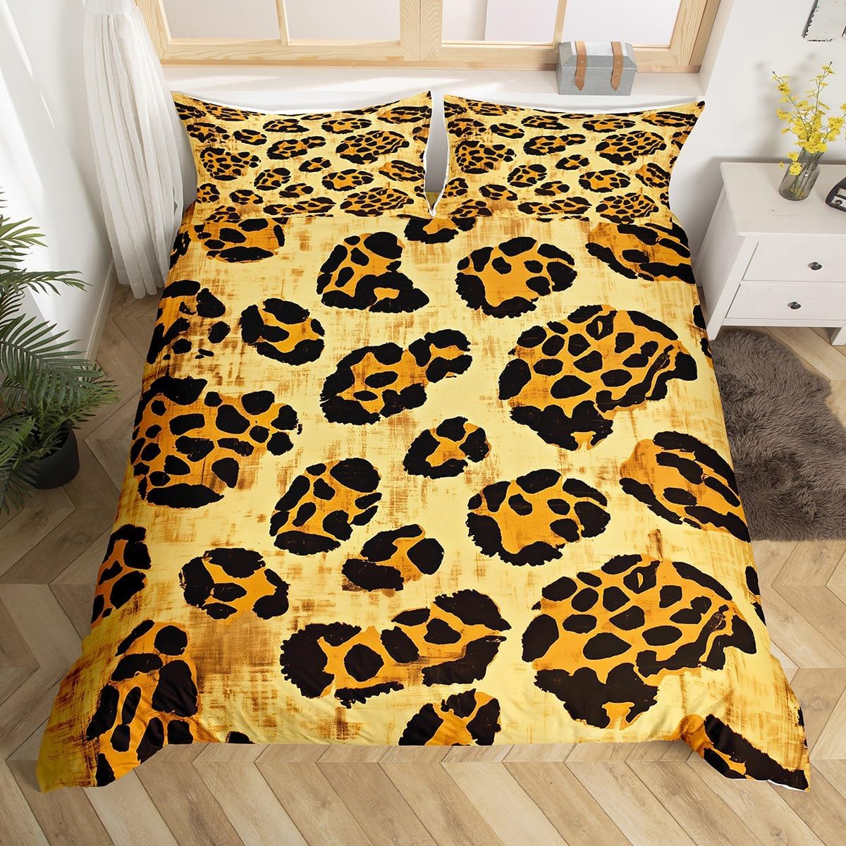 jejeloiu Kids Leopard Bedding Set Toddler Size, Cheetah Comforter Cover Animal Print Duvet Cover Boys Girls Teens Bedroom Decor Soft Quilt Cover 2Pcs (No Comforter)