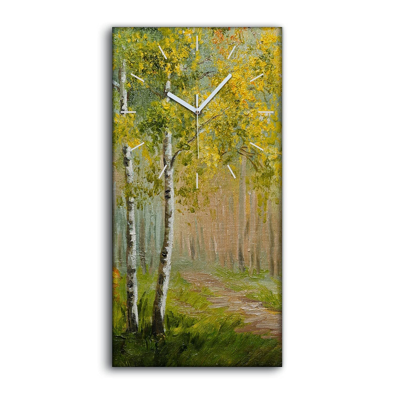 Horloge sur Toile Silencieuse 30x60cm pour Salon et Chambre Chemin de Forêt
