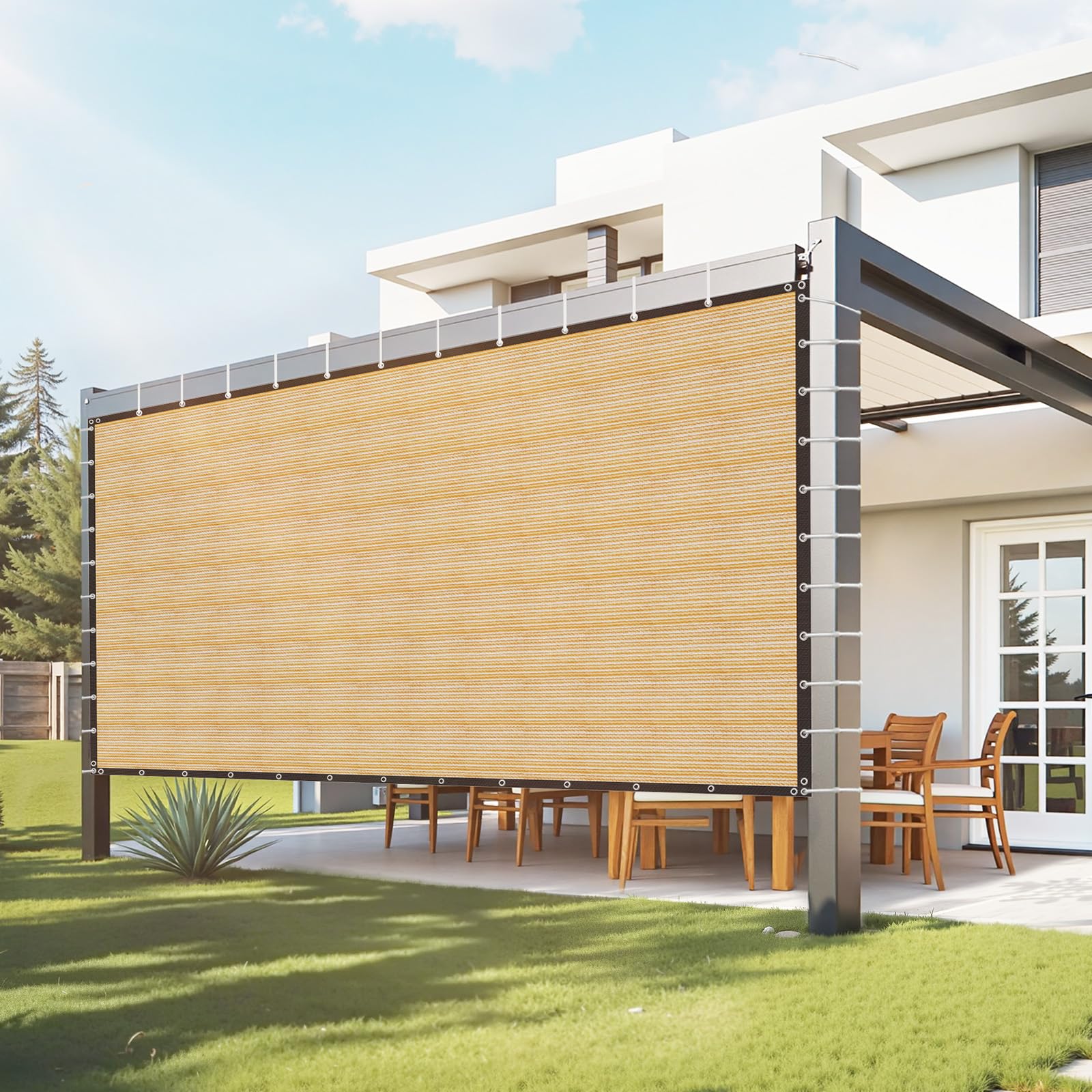 VEVOR Vela Ombreggiante con Protezione Solare, 366 x 610 cm, per Pergolato con Occhielli in Acciaio Inox, Telo Ombreggiante con Materiale HDPE, per Esterno Patio Giardino Cortile, Beige