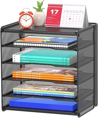 Samstar Bandeja organizadora de papel para cartas, organizador de archivos de escritorio de malla con estantes de 5 niveles y clasificador, color