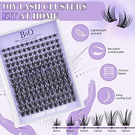 B&Q Wispy Lash Clusters Kit B31, DIY Lash Extension Kit 156PCS Eyelash Extension Kit, Soft Natural Lash Clusters 8-18MIX D Curl Lash cluster, Thin Black Band Cluster Eyelash Extensions (B31 Set)