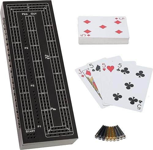 Miniatura 9 de WE Games Juego de cuna de madera para 3 jugadores, clavijas de fácil agarre y 2 barajas de cartas dentro de la tabla, madera natural Natural,Black