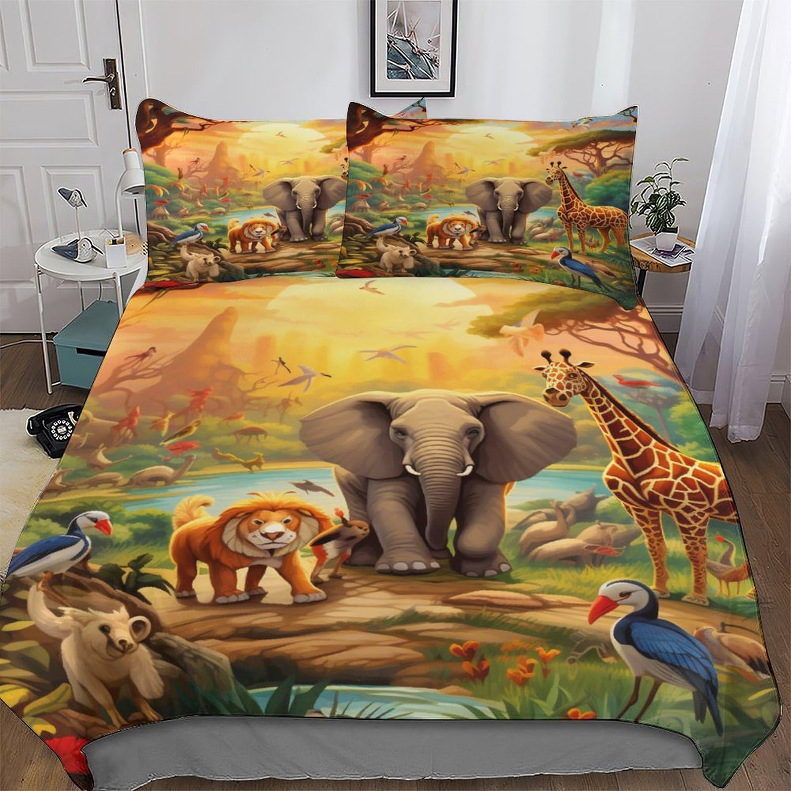 Pazzk African Animal Soft Microfiber Duvet Cover With Pillowcases Wrinkle Free Comforter Cover Zipper Closure Cover Polyester Quilt Covers For Adults Teenager Kids Bedding Single (135X200cm)