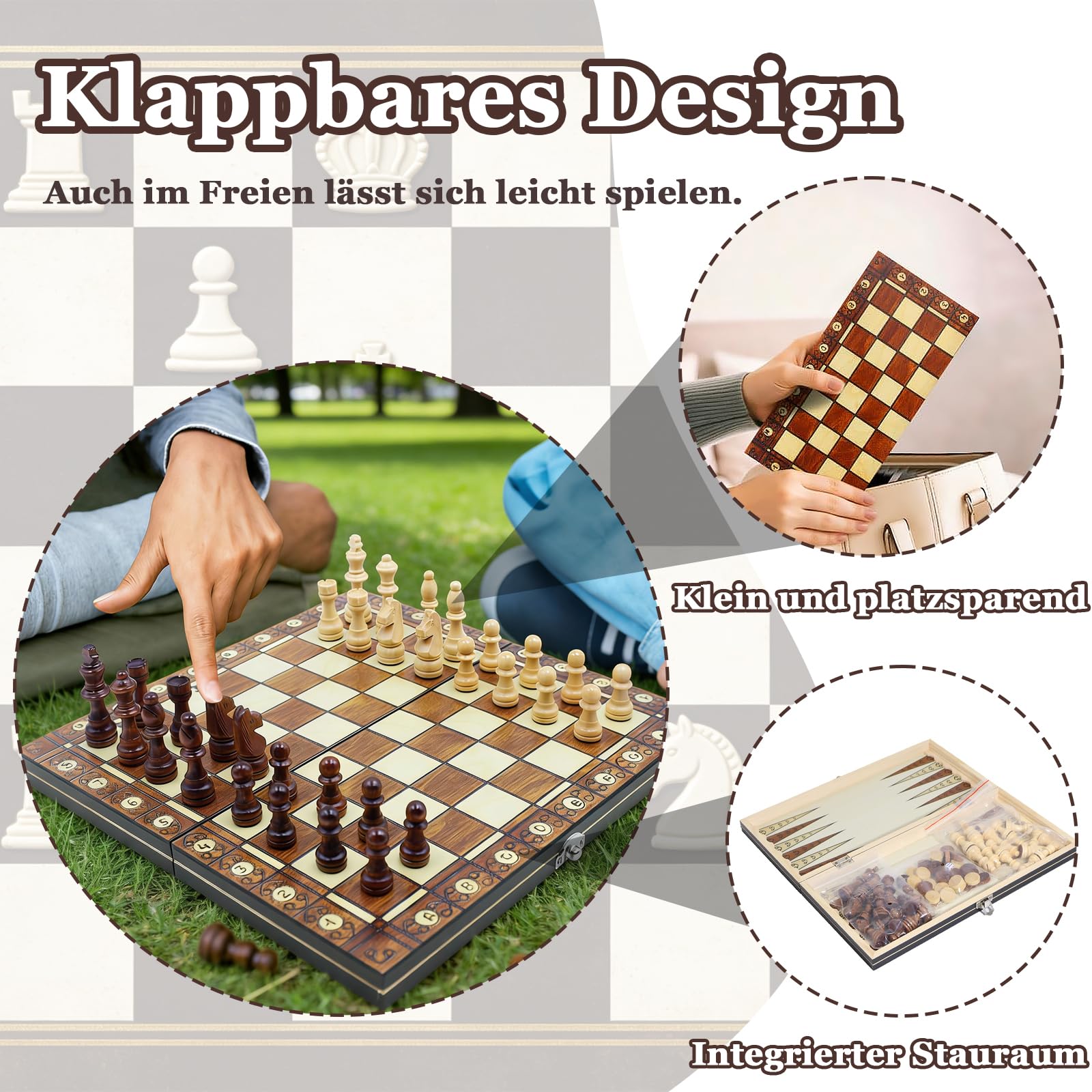 Tablero De Ajedrez Magnético 3 En 1 Plegable De Madera, Incluye Ajedrez, Damas Y Backgammon, Para Viajes