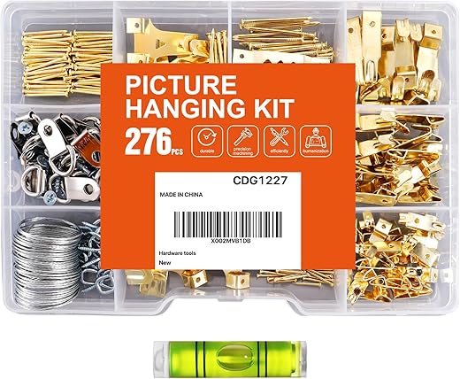 Hongway 276pcs Picture Hanging Kit, Picture Hangers, Heavy Duty Frame Hooks Assortmentwith Nails, Hanging Wire, Screw Eyes, D Ring and Sawtooth Hardware for Frames Mounting