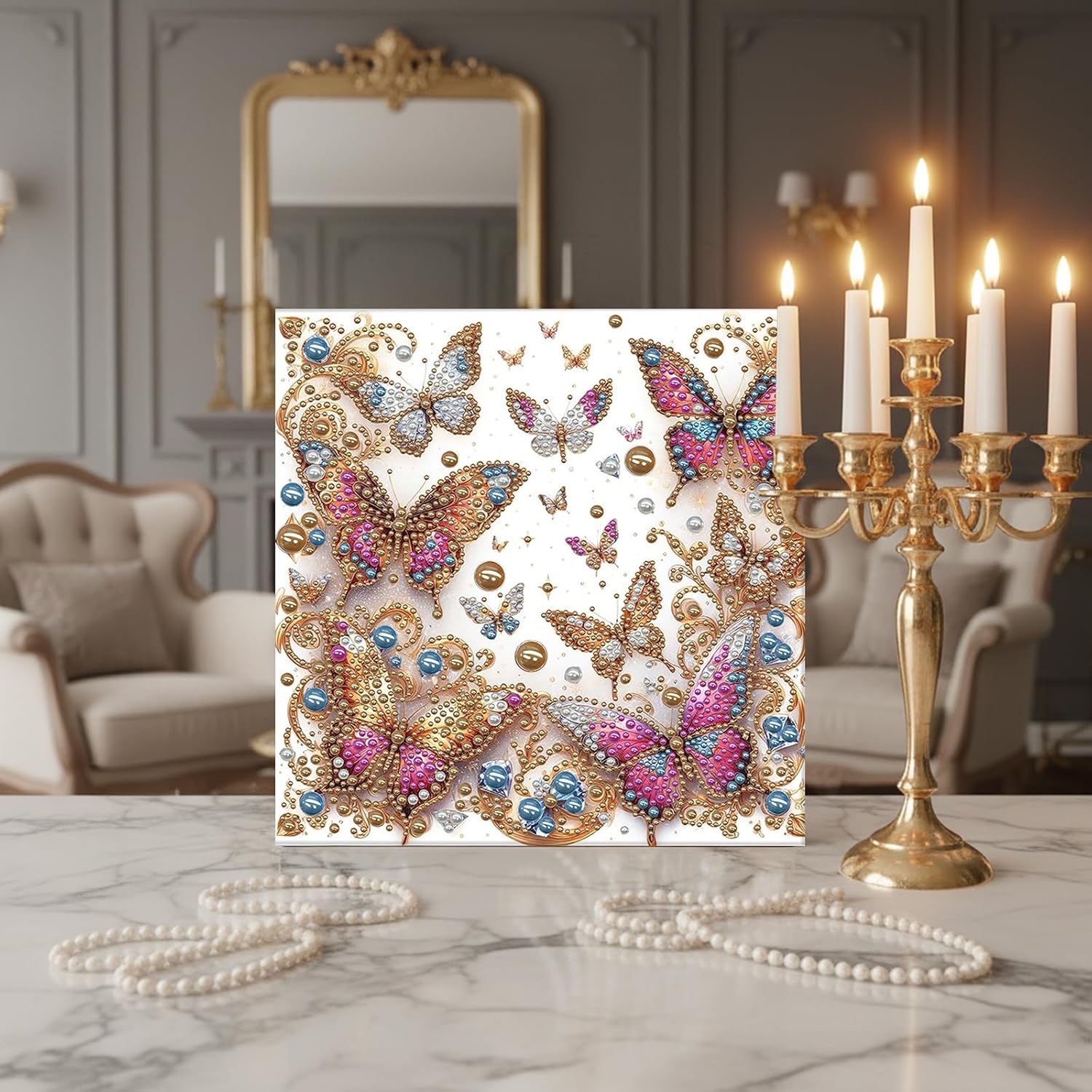 POETRYDRAW DIY Diamond Pearl Painting Kit for Adults Gold Butterfly, Beginner Friendly Craft Kits with Frame 30x30cm, Home Decor Housewarming Gift, Diamond Dots Beads Canvas Art for Wall Decor