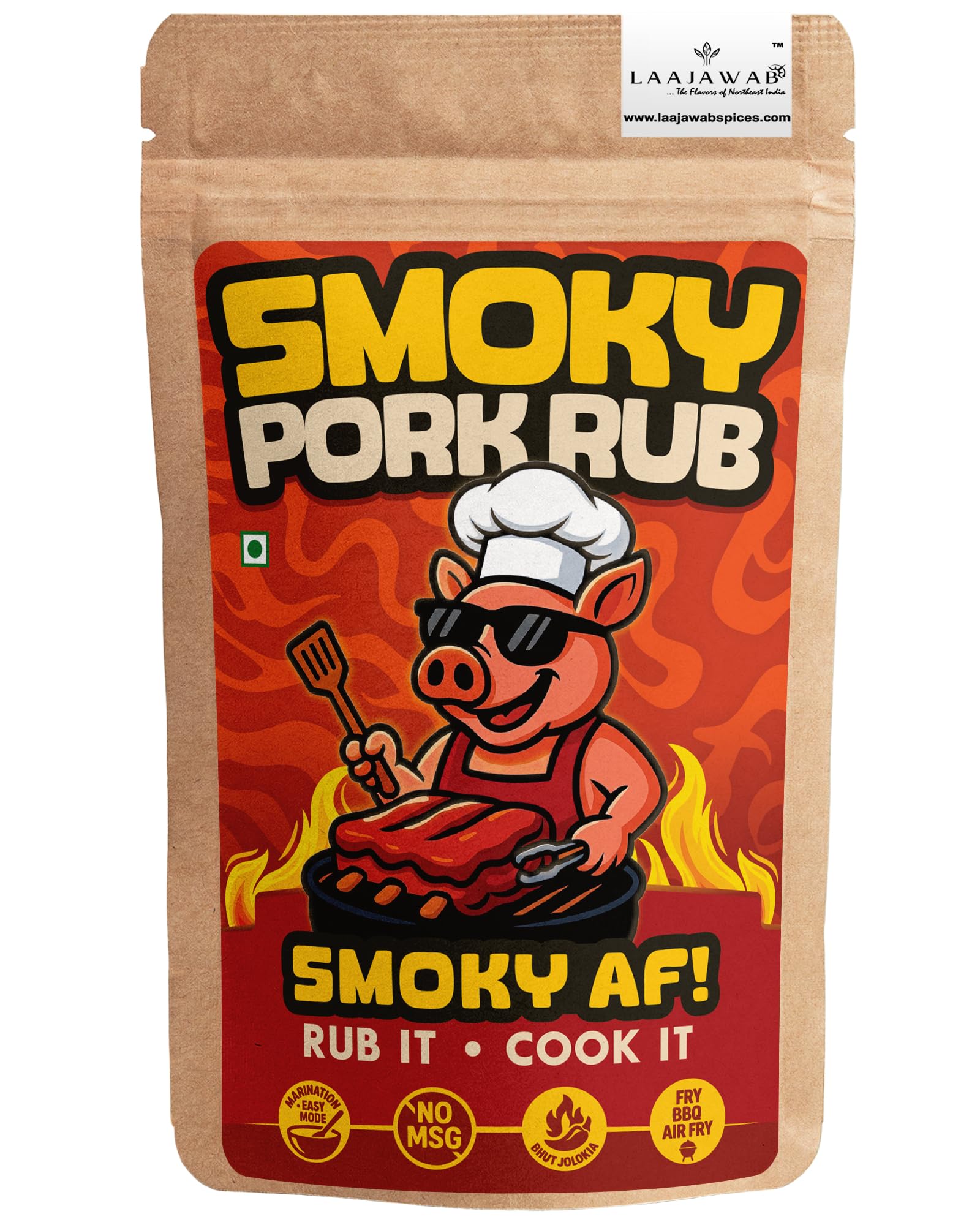 Laajawab Smoky Pork Marinade Rub with Natural Smoky Flavor, Herbs & Spices | Transform regular Pork into Smoked Pork instantly, Cooks 2.5 Kg Pork | 130grams Pack