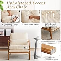 Vista 6 de VINGLI Silla de Acento de Pana Premium Mejorada, Silla con Reposabrazos Tapizada, Cómoda Silla de Lectura de Madera Maciza con Almohada Lumbar