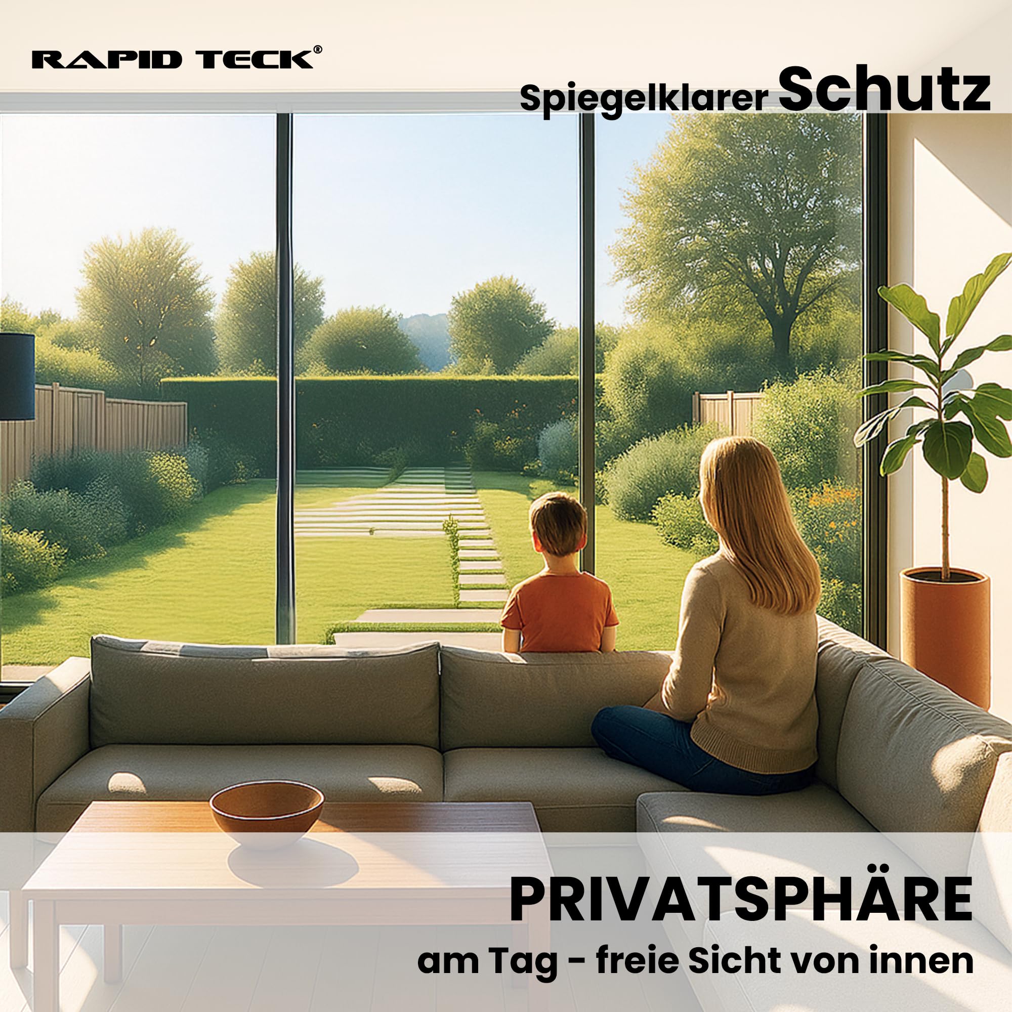 Rapid Teck Fensterfolie Sonnenschutz - 200cm x 152cm - Starke Verspiegelung - Hitzeschutzfolie Fenster 99% UV-Schutz - Spiegelfolie Fenster Sichtschutz - Sonnenschutzfolie Fenster außen