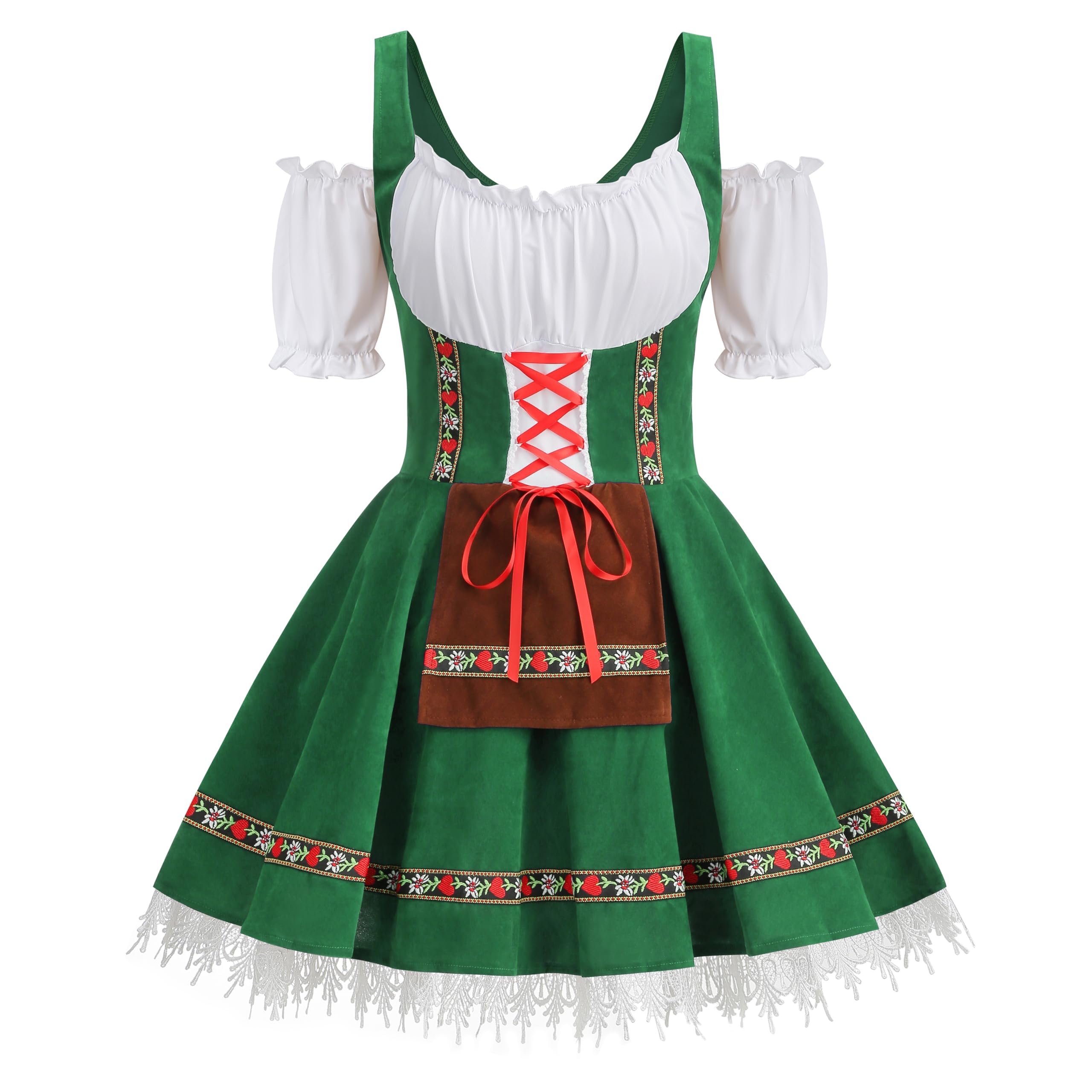 HAPNBCELE Oktoberfest Costume for Womens, German Dirndl Dress One-Shoulder Traditional Bavarian Carnival Halloween Outfits (Green, Small)