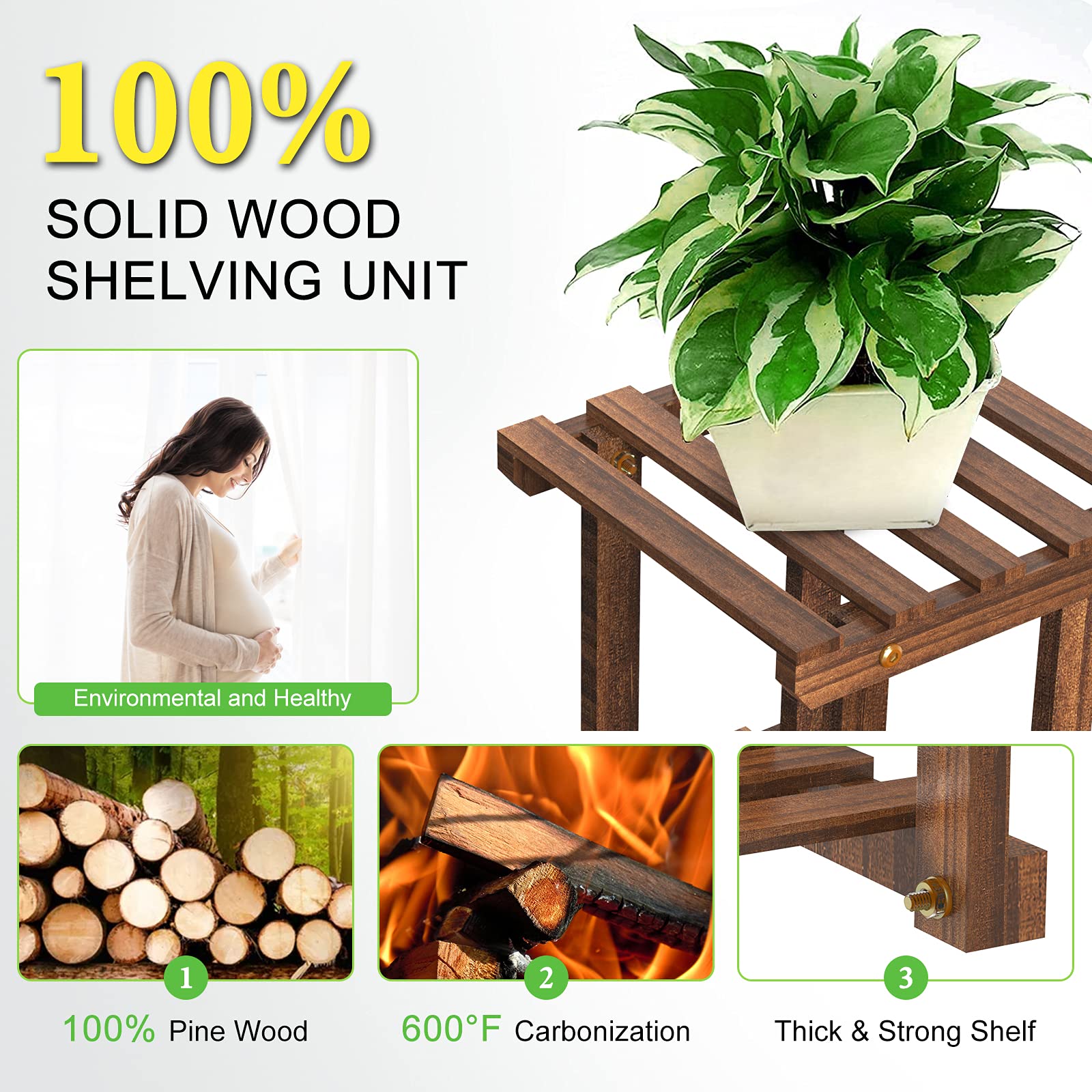Buy Plant Stand, Adoric Plant Shelf, Pine Wood Plant Rack Indoor