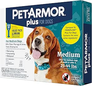 PetArmor Plus Flea and Tick Prevention for Dogs - Waterproof Topical (Medium Dogs 23-44 lbs) — 6 Doses