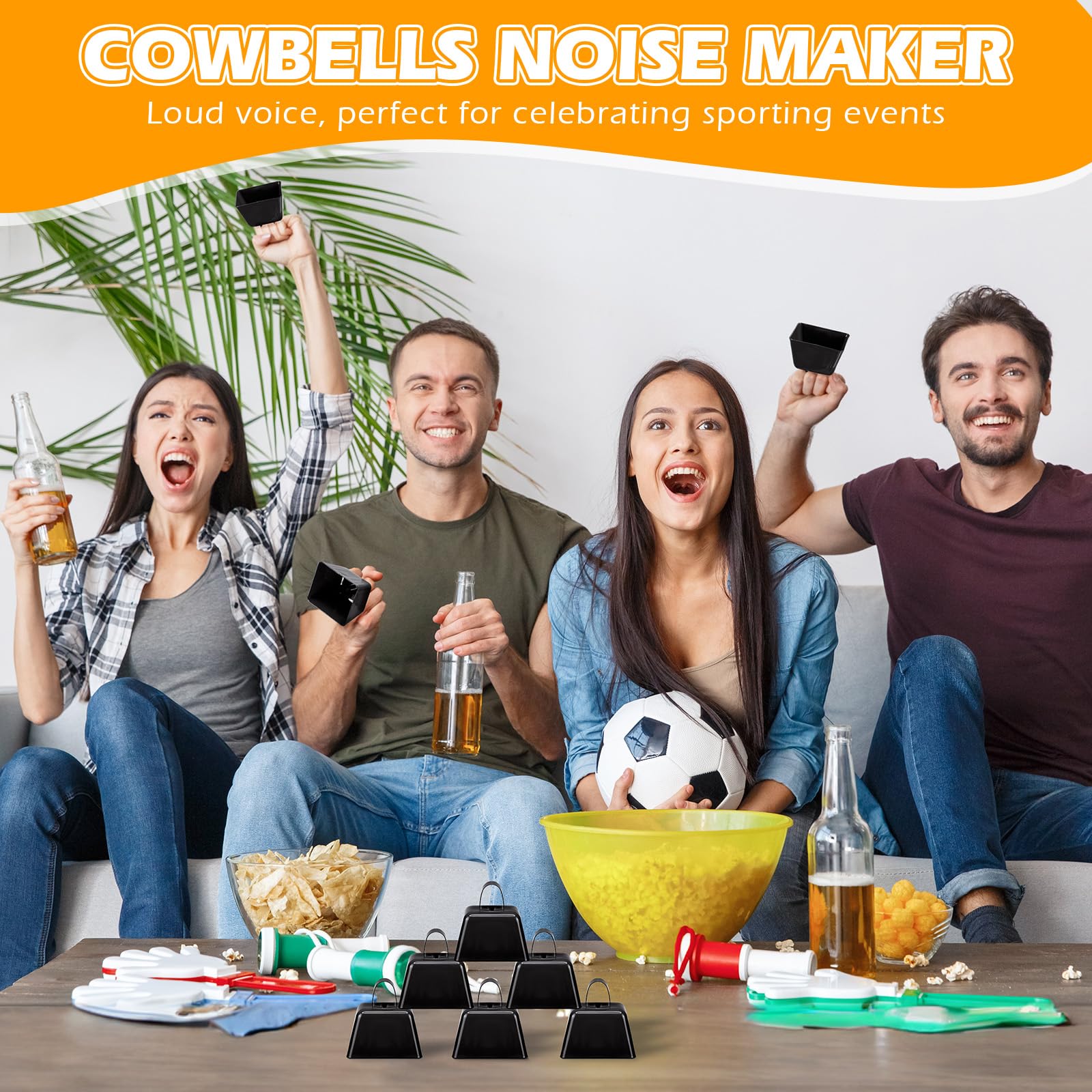 Fiada 50 Pcs Cowbells Noise Maker with Handle Sporting Event Bells Metal Decorative Cow Bells Hand Percussion Cowbells 3 Inch Small Cow Bell Bulk for Wedding, Football Games, Party (Black)