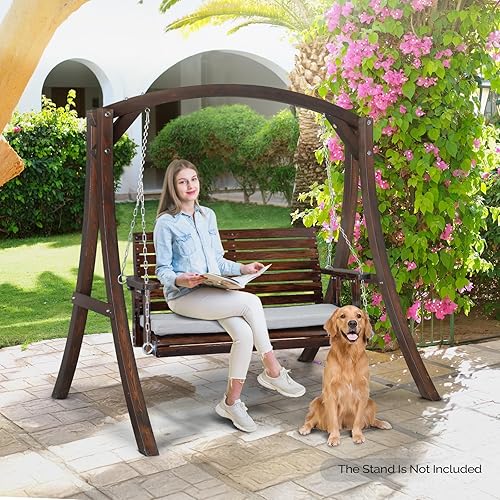 Miniatura 7 de VINGLI Columpio de porche para exteriores de 4 pies, columpios de madera resistentes para patio de 880 libras con cojines, banco colgante estilo