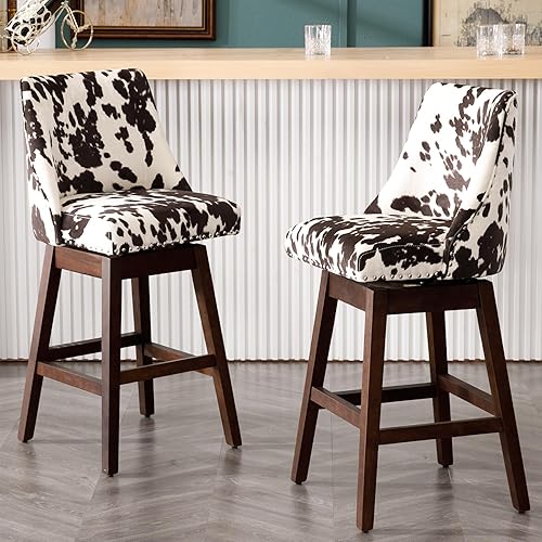 Miniatura 22 de Juego de 2 Taburetes de Bar de Altura de Mostrador Taburetes de Bar Giratorios de 27.5" Silla de Bar Tapizada de Lino Taburetes de Cocina con Lino -