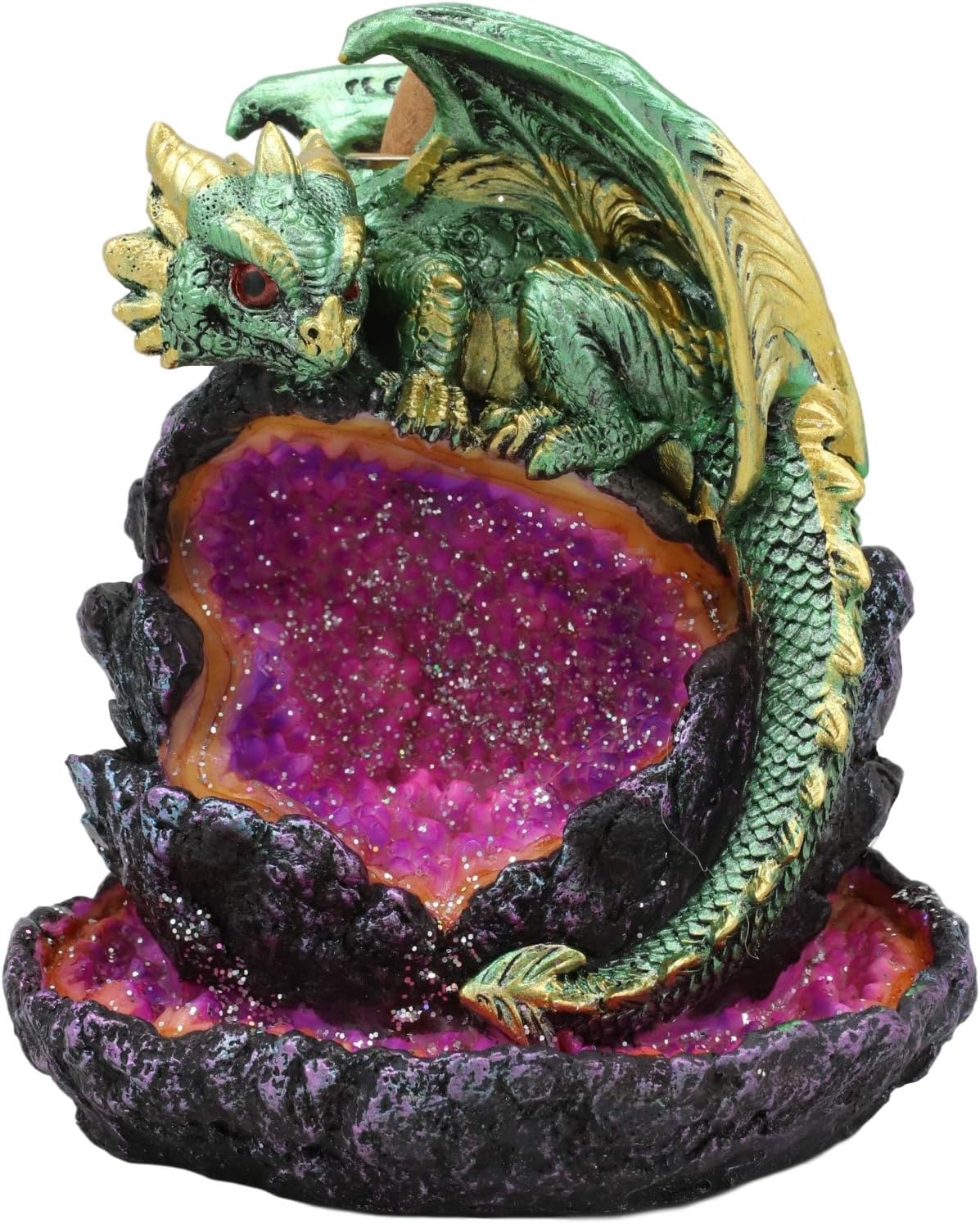 Ebros 5.5" Tall Andromeda Galaxy Wyrmling Dragon On Crystal Geode Rock Backflow Incense Cone Burner Statue with LED Night Light Dungeons Dragons Fantasy Decor Accent
