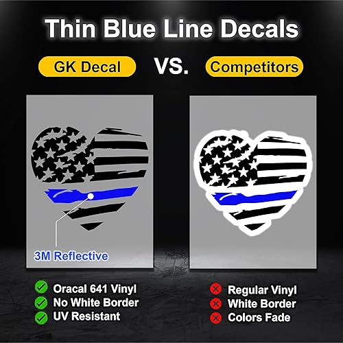 Miniatura 3 de GRITKULTURE - Calcomanía reflectante de corazón de línea azul fina de 4 x 36 pulgadas para coches camiones vasos portátiles y calcomanías de ventana