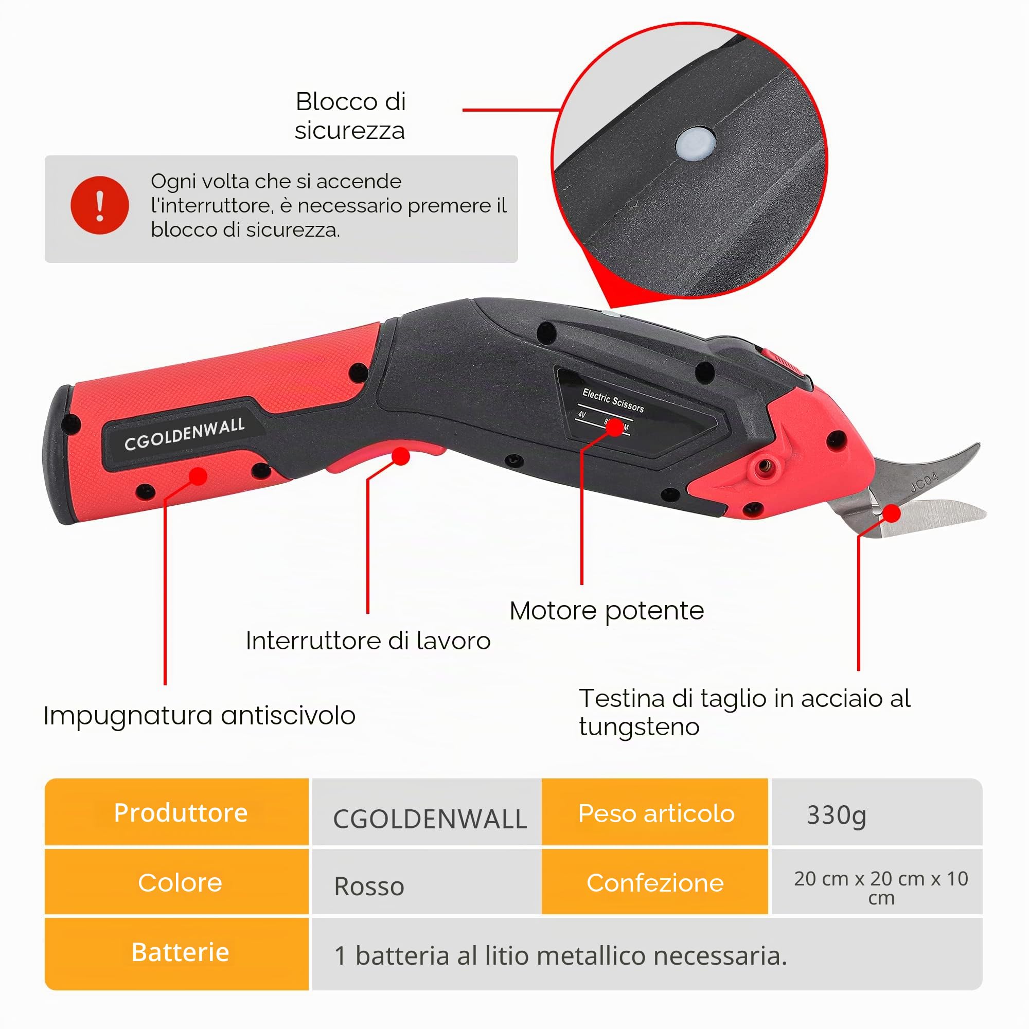 CGOLDENWALL Taglia-Tessuto Elettrico 4V 6mm z 2 Lame Ricambio