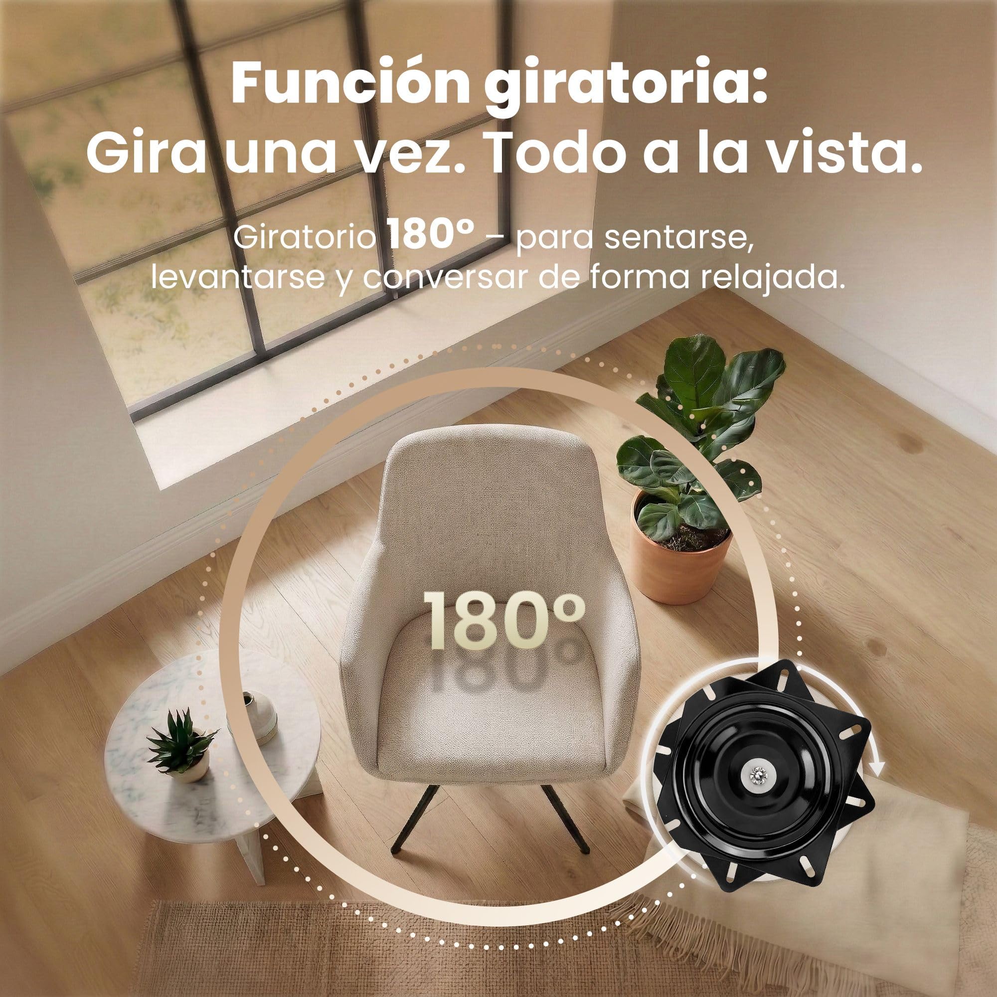 CLP Silla de Comedor giratoria Olema en Tela, butaca 180 Grados con reposabrazos y Respaldo, tapiceria facil de Limpiar Color:Crema