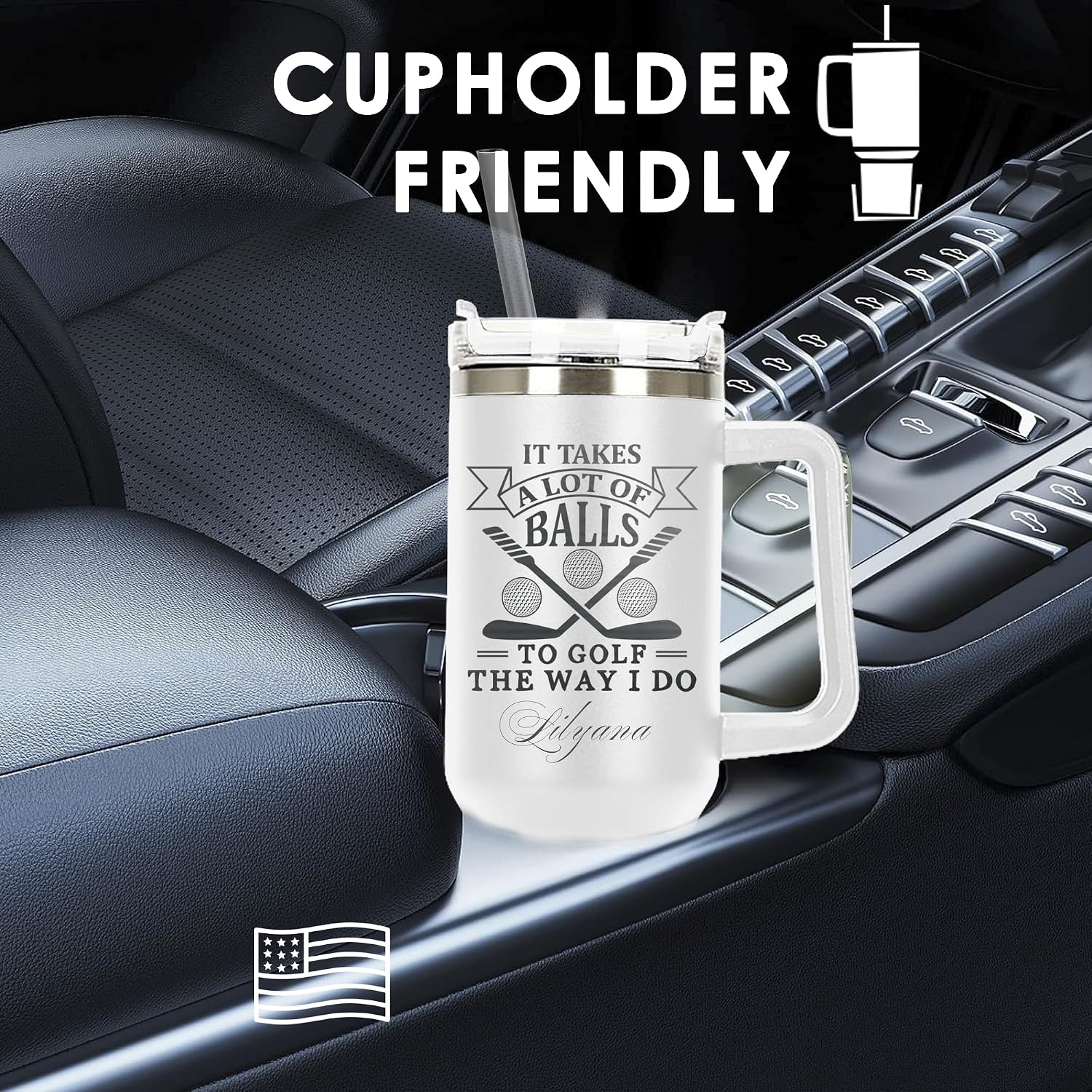 Personalized Golf Gifts For Golf Lover Laser Engraved 40 oz Large Tumbler with Handle, Straw and Lid, Vacuum Insulated Cup, Coffee Mug, Gift for Men, Golfer, Dad, Father