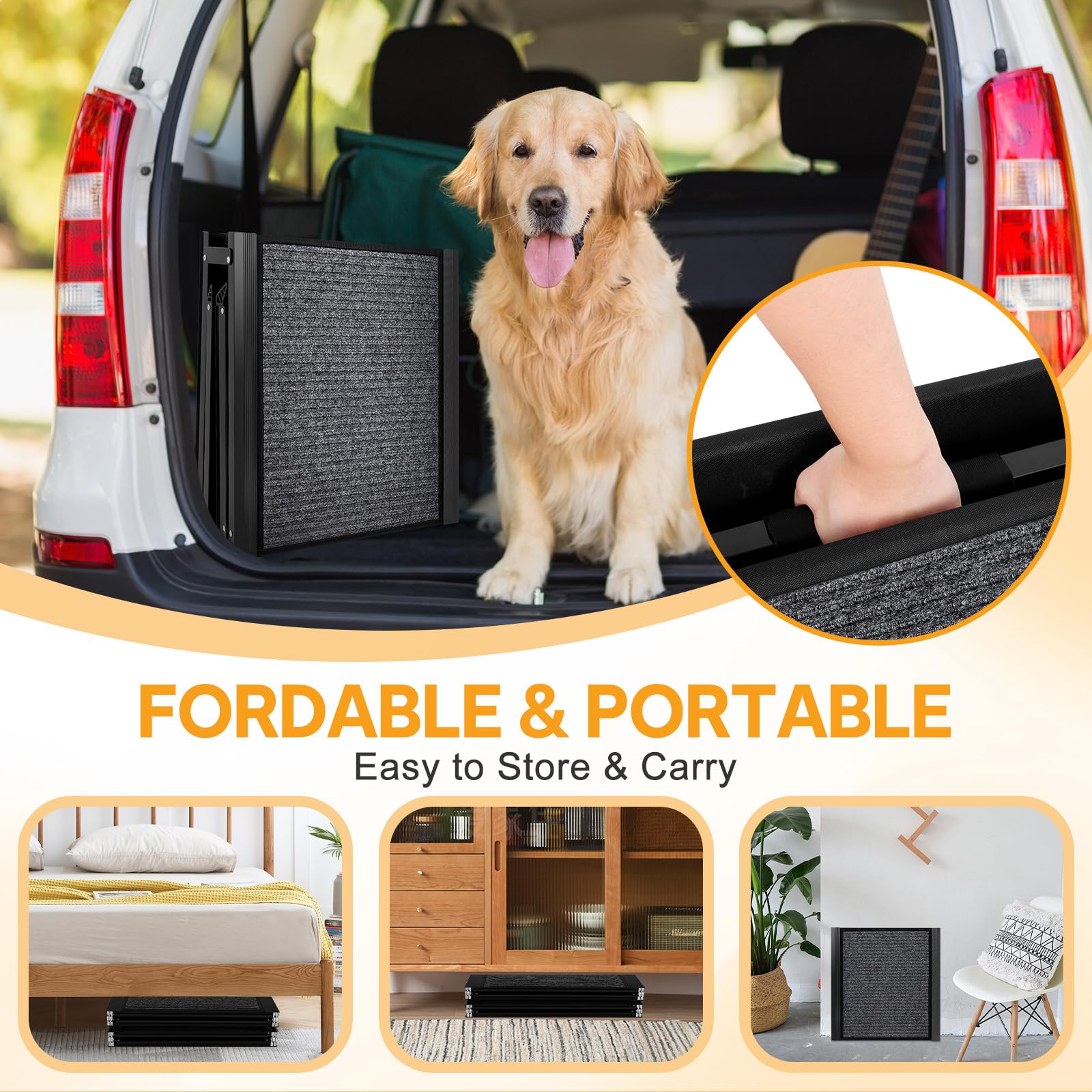 Rampes pour chiens de grande taille, 180,3 cm de long et 50,8 cm de large, en aluminium pliable extra large avec surface de tapis étanche IP64 et antidérapante, jusqu'à 136,1 kg pour chiens géants