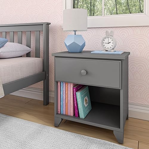 Max & Lily Mesita de noche clásica de madera con 1 cajón, mesita de noche para niños, mesita de noche pequeña para dormitorio, gris