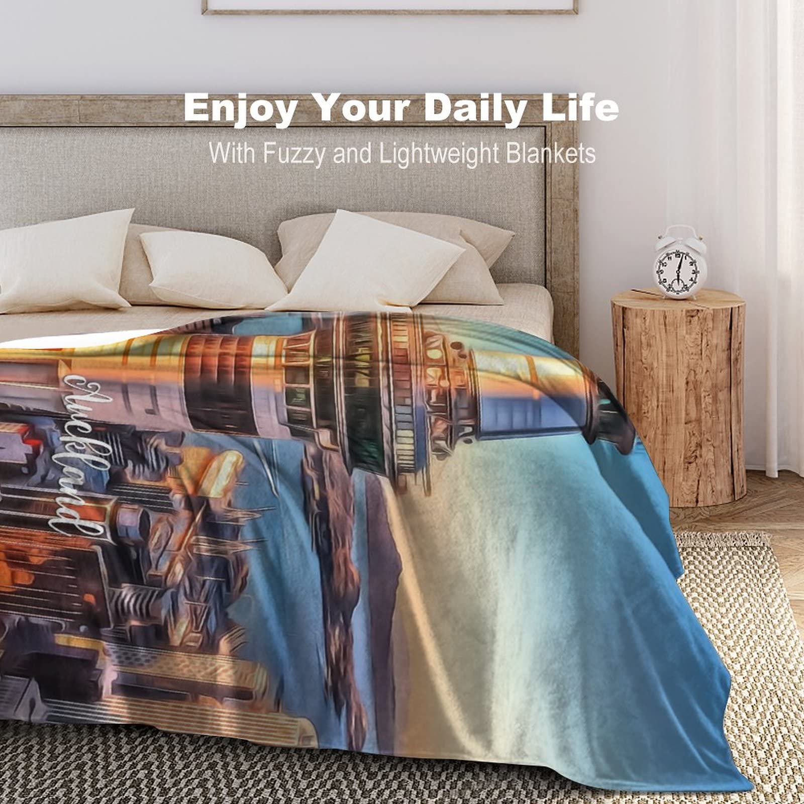 Auckland Coperte in pile di flanella morbida aria condizionata coperta calorosa per divano sedia da viaggio 152,4 x 203,2 cm, paesaggio urbano