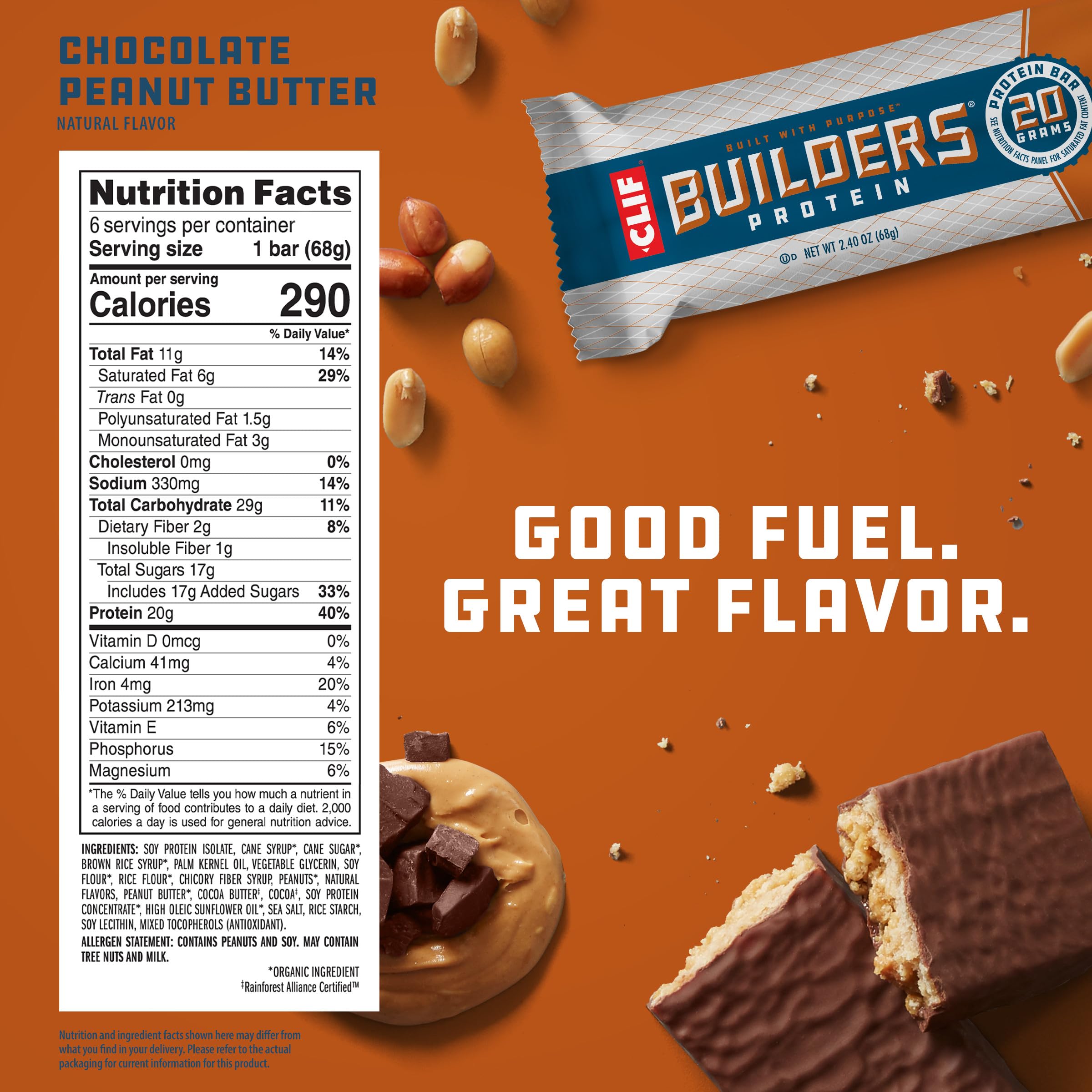 CLIF BUILDERS Protein Bars - Chocolate Peanut Butter Flavor - 20g Plant Based Protein - Gluten Free - Non-GMO - Low Glycemic - No Artificial Sweeteners - 2.4 oz. (6 Pack) — Amazon image 6