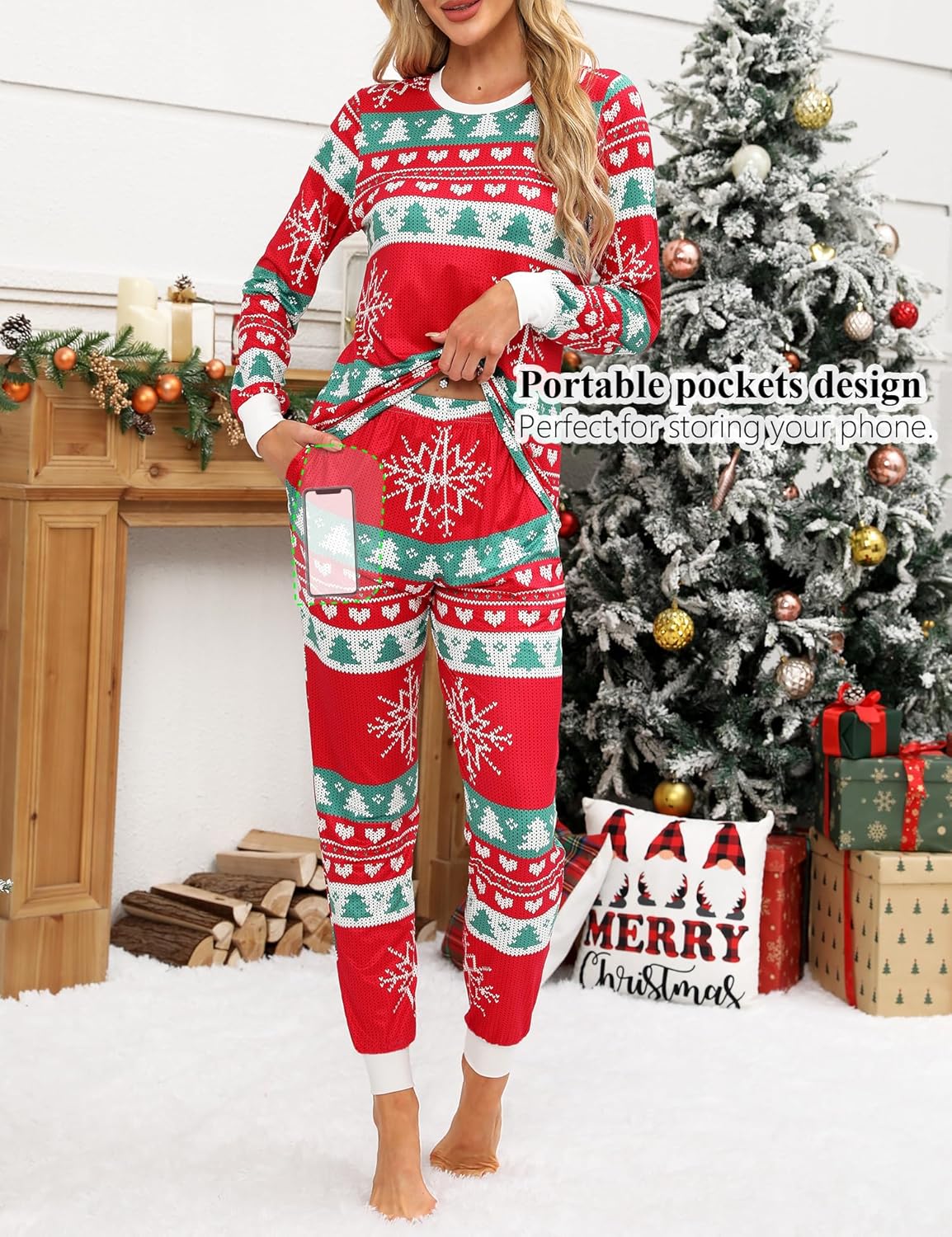 KFUBUO Christmas Pajamas Set for Women 2 Piece Long Sleeve Lounge Sets Girls' sleepwear wiht Pockets - Image 3