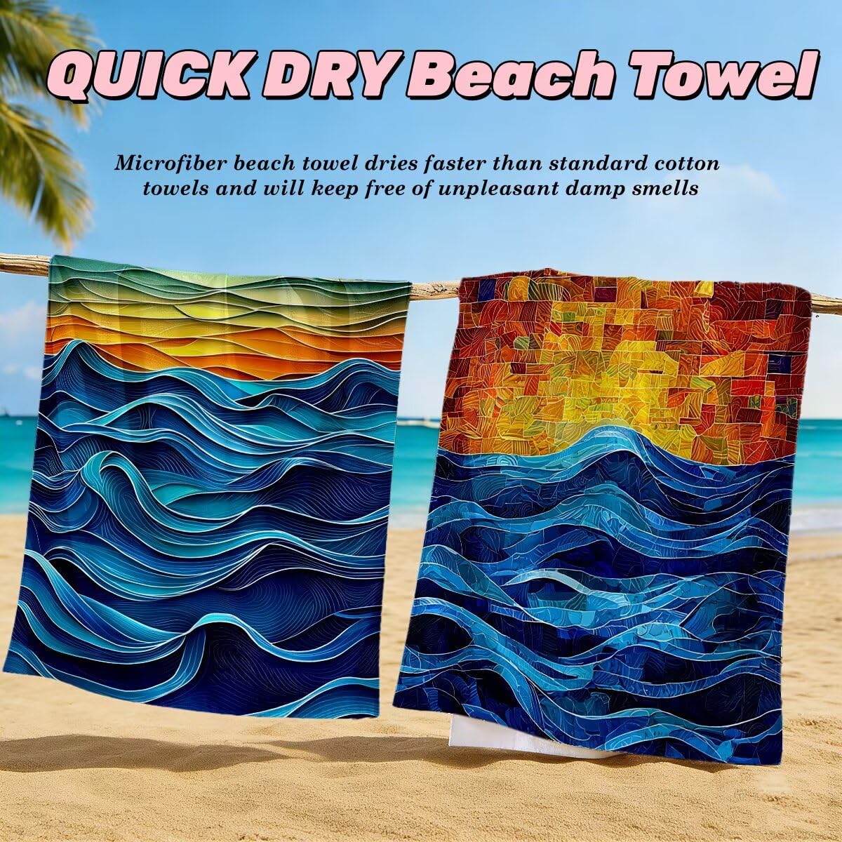 Toalla Playa 80x160 cm, Toalla Gimnasio Microfibra Secado Rapido, Juego de 2 Antiarena Toallas de Playa, Ligera Compacta Toallas Microfibra Grande para Viaje, Regalo Hombre Mujer (Paisaje) -4595