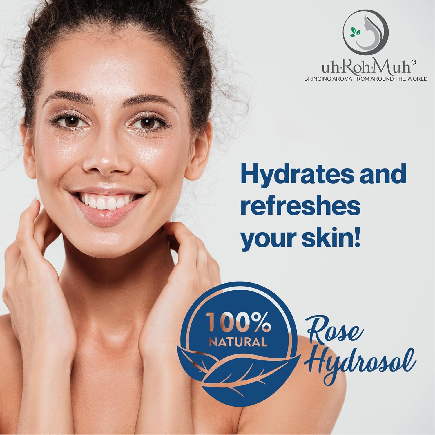 uh*Roh*Muh Pure Rose Hydrosol - 100% Natural & Pure Rose Water Hydrosol for Face & Body | Distilled Bulk Rosewater for Hair, Face and Skin - Sourced from India - 8 fl oz