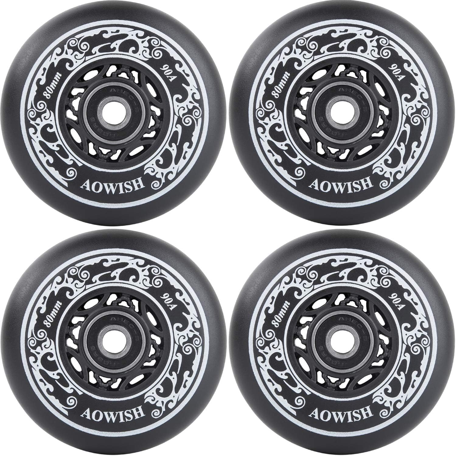 AOWISH Aggressive Outdoor Inline Skate Wheels, 90A, 4-Pack (Black, 68mm)