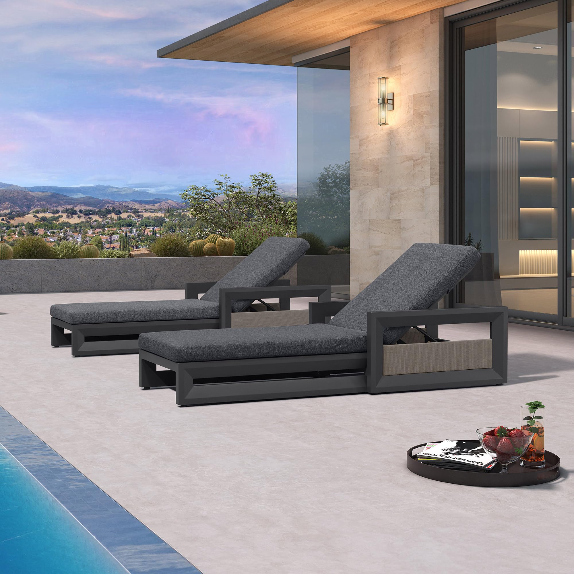 PURPLE LEAF Outdoor Chaise Lounge Set of 2 with Cushion &amp; Armrests,Grey