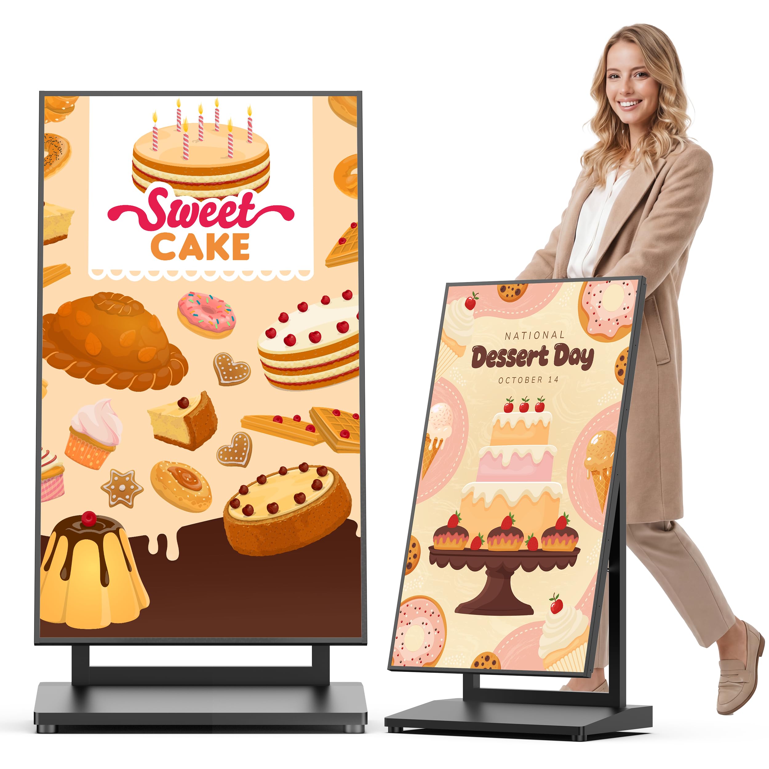 HARZHI 43 Inch Indoor Digital Signage Kiosk, Portable Digital Signage Display, LCD Advertising Screen, App Remote Control, Adjustable Angle (5-Pack)